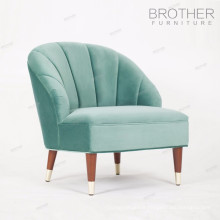 Nouveau design de style européen caoutchouc bois jambes tissu vert clair hôtel unique chaise douce avec haut dossier